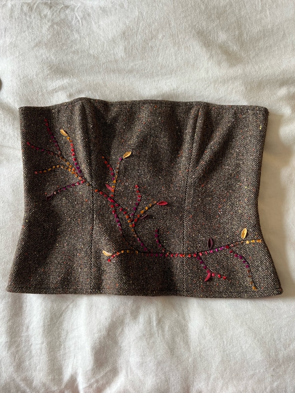 Kenzo Wool Brown Embroidered Strapless Bustier/Corset Top